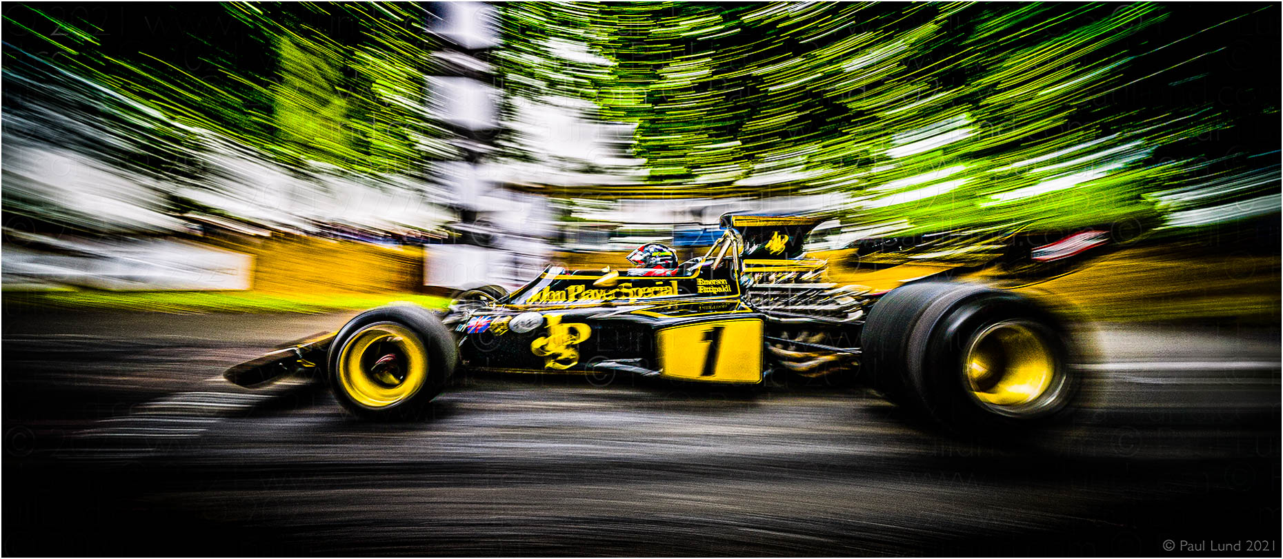1972 World Champion Emerson Fittipaldi in the John Player Special Lotus Cosworth 72 at Goodwood Festival of Speed 2021. Photographer: Paul Lund